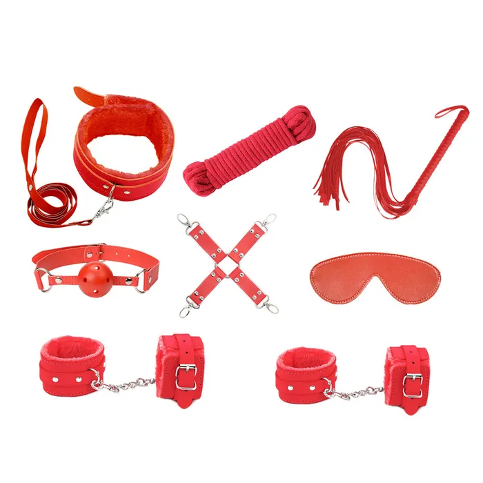 Couples LOVE IN LEATHER Love In Leather 9 Piece Bondage Kit Red