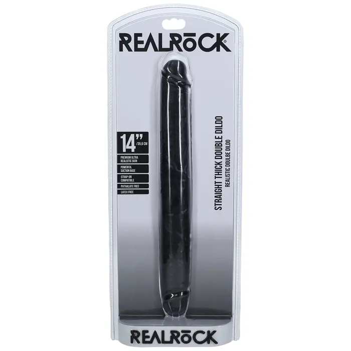 Dildos Shots Toys Shots Real Rock Straight Thick 14 Inch Double Dildo Black