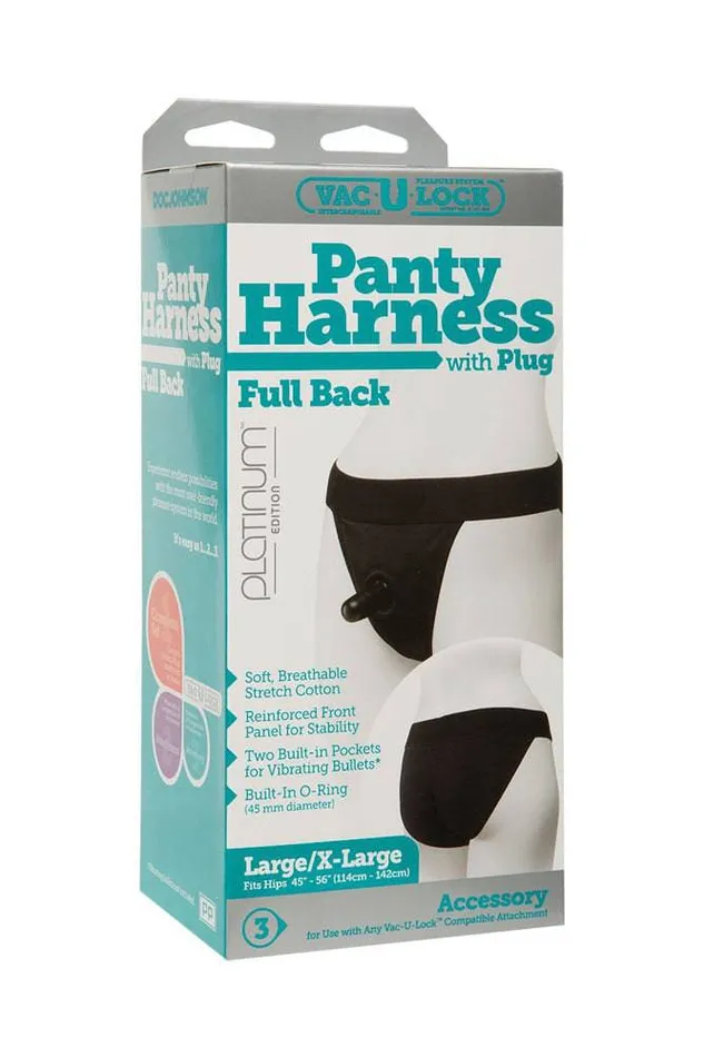 Female Sex Toys Doc Johnson VacULock by Doc Johnson Panty Harness w Plug Full Back LargeXL