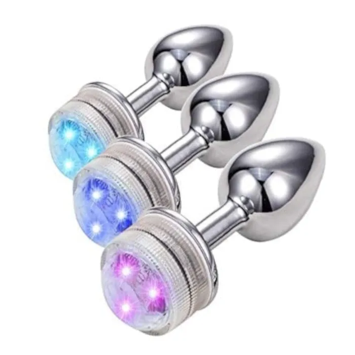 Stainless Steel Pretty Jewel LED Plug Men With Remote Lovegasm Male Sex Toys